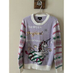 NWT Joe Boxer Juniors Size L Purple Unicorn Sweater Christmas Sequin